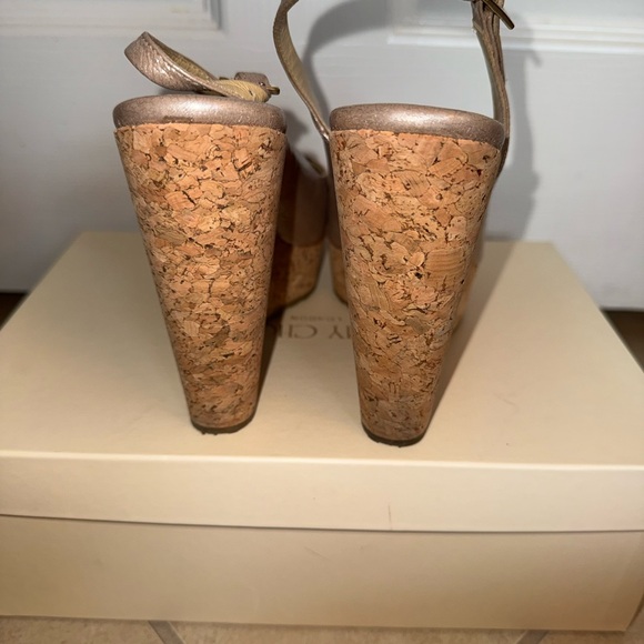 Jimmy Choo Prova Metallic Slingback Peep Toe Wedge Sandals - Picture 4 of 7